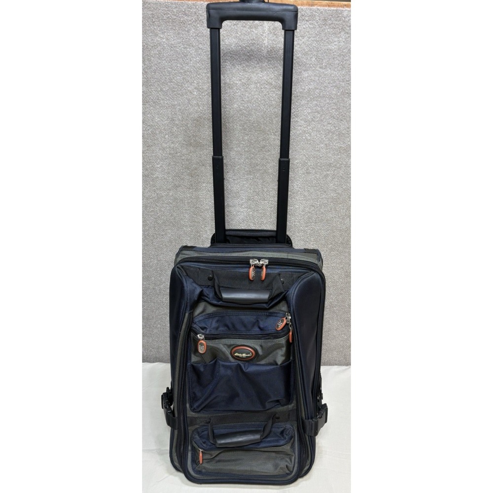 Eddie Bauer Rolling Hard Bottom Duffel Bag Suitcase Carry On Blue Olive 21" GUC
